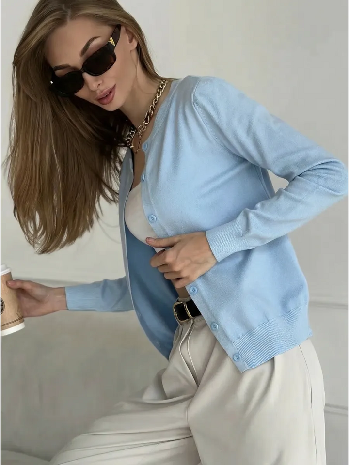 Cardigan femme boutonné — Bleu clair — vue 2