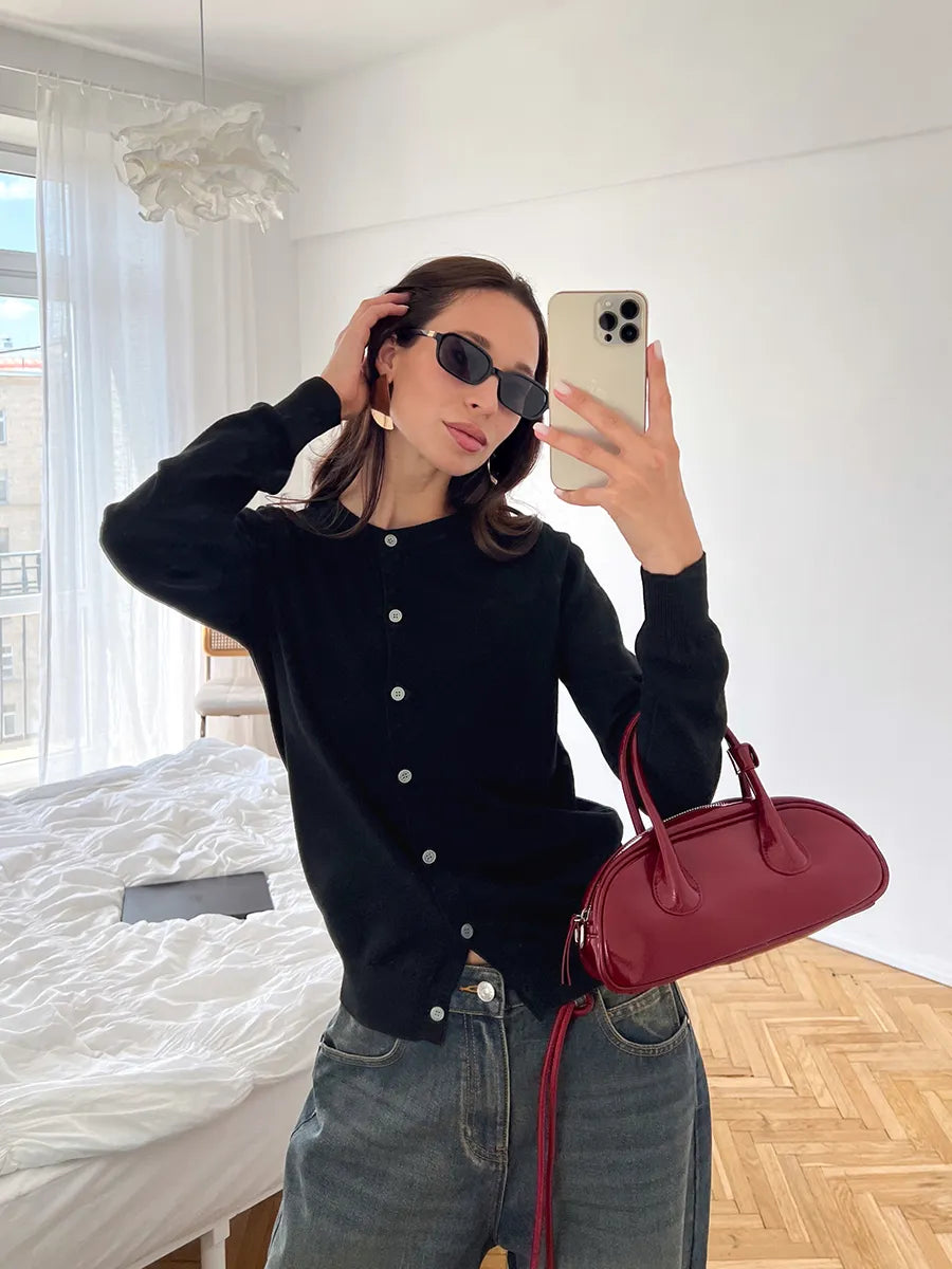 Cardigan femme boutonné — Noir — vue 2