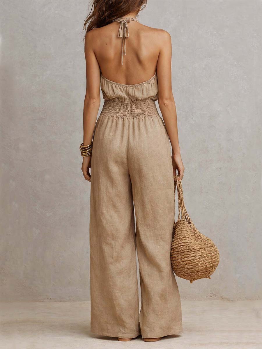 VALERIA | Combinaison à Encolure Halter et Jambes Amples