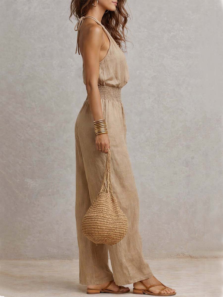 VALERIA | Combinaison à Encolure Halter et Jambes Amples