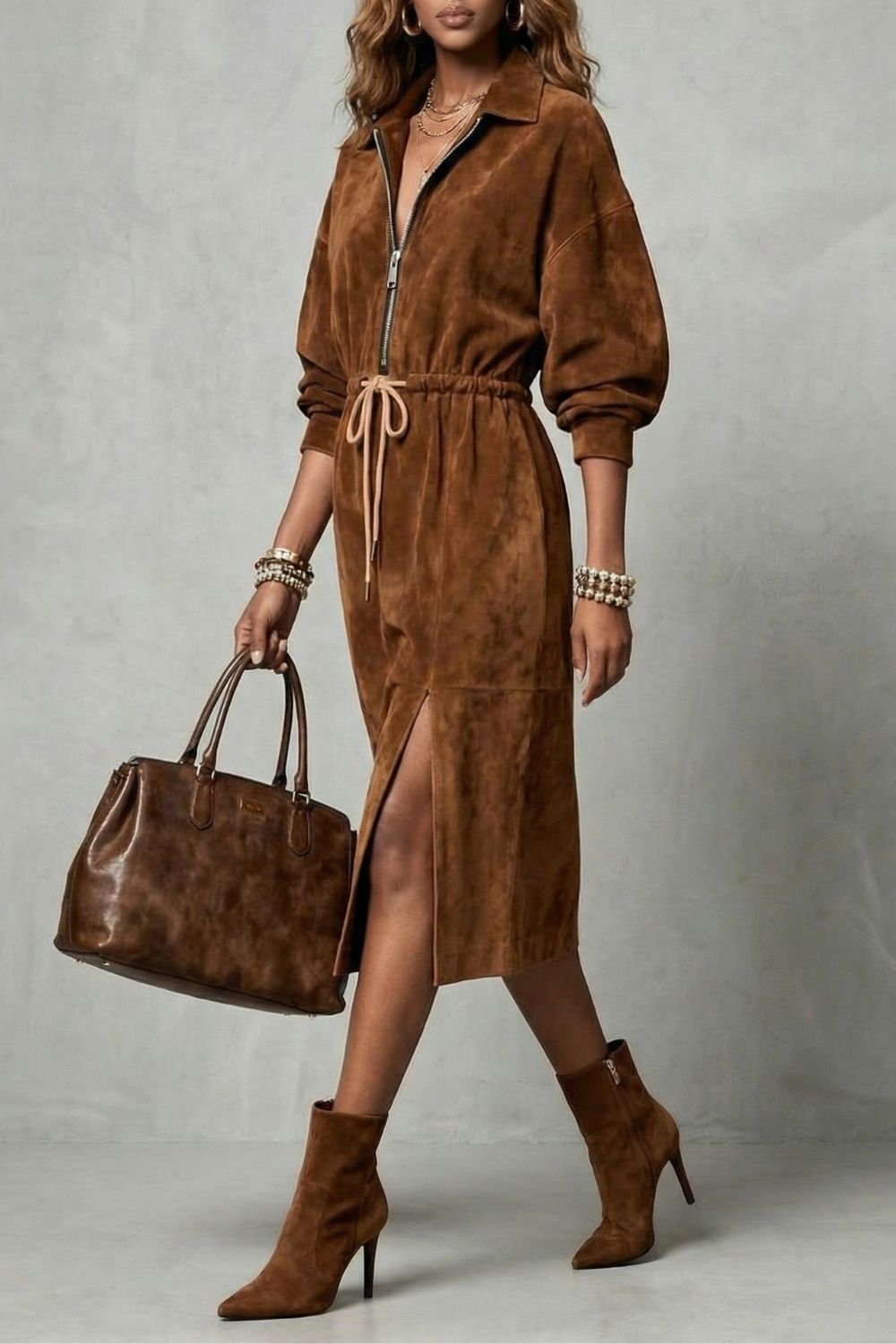 ZANETTA | ROBE MIDI À TAILLE À CORDON – ZIP