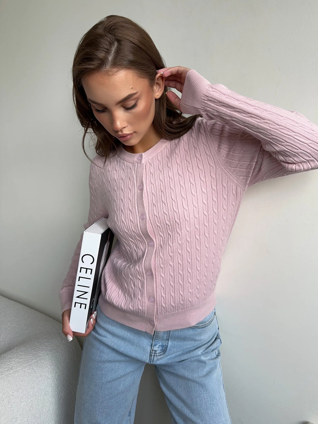 Élise | Cardigan boutonné en maille torsadée