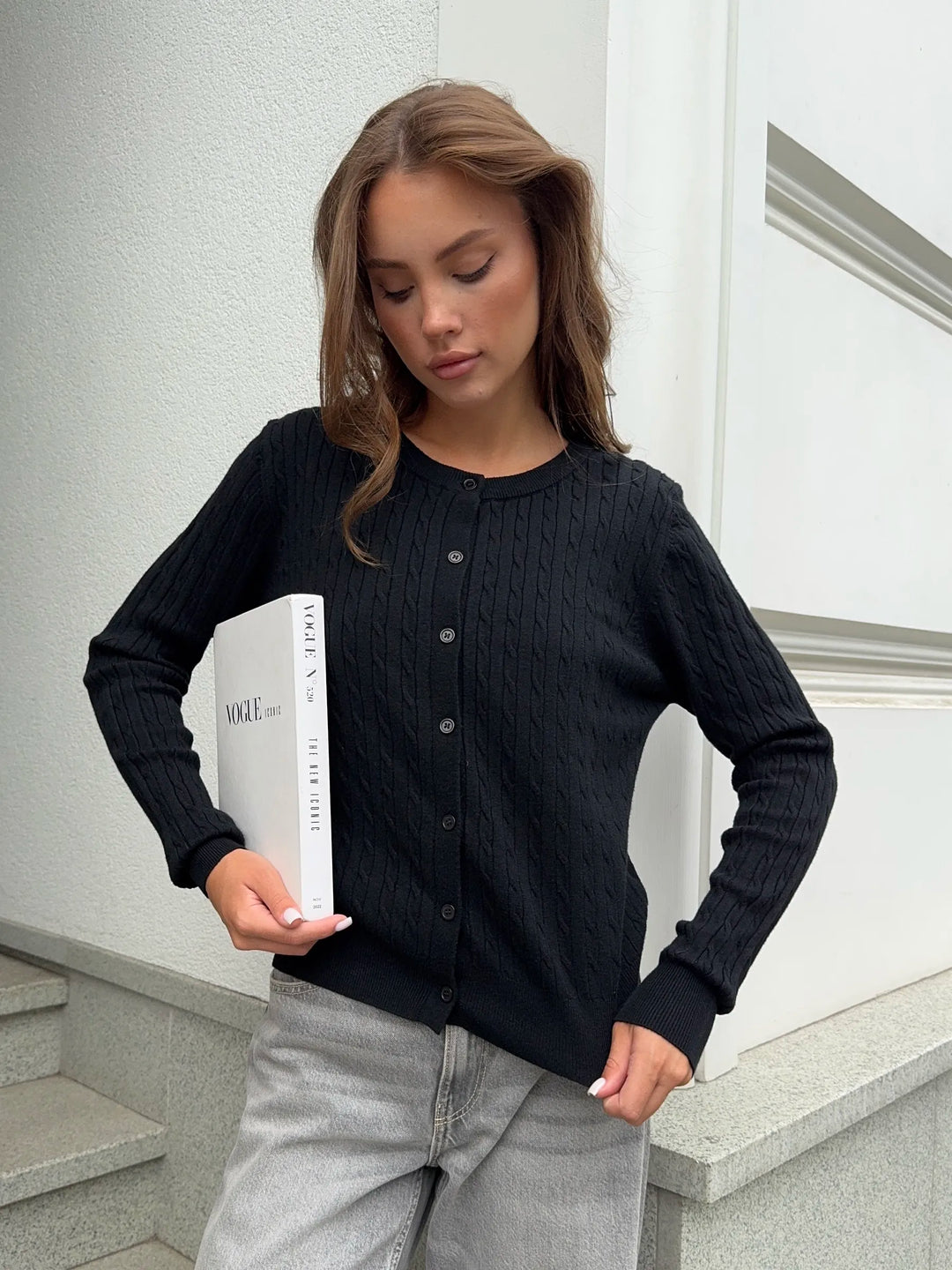 Élise | Cardigan boutonné en maille torsadée