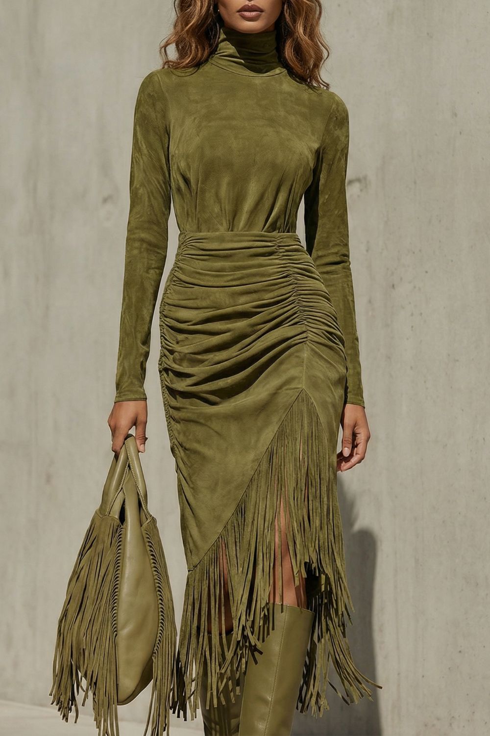 SOLÉNA | DRESS MIDI À VOLANTS FRANGES