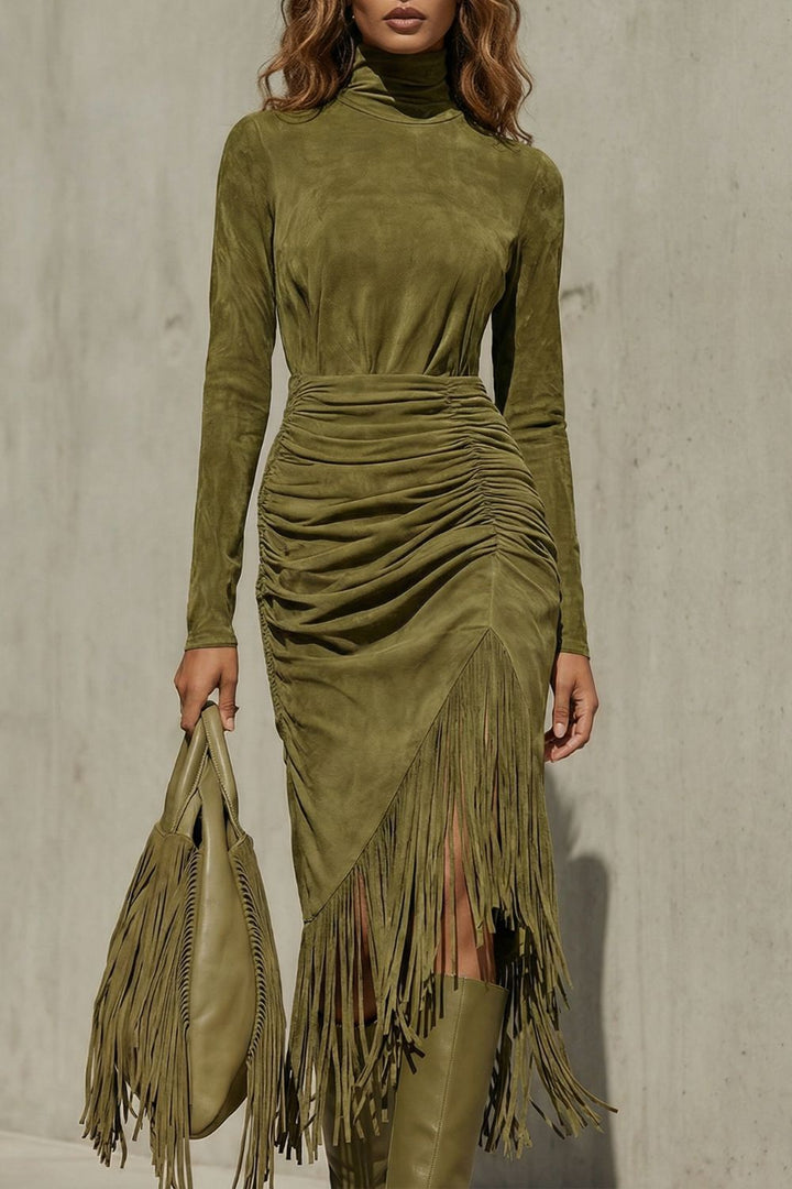 SOLÉNA | DRESS MIDI À VOLANTS FRANGES