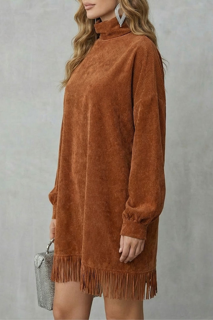 CASTELLAINE | CHARME À FRANGES – ROBE MINI COL MONTANT