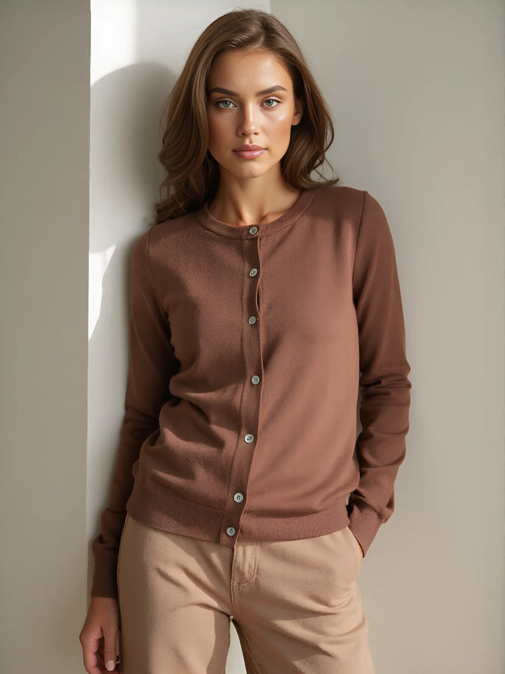 Cardigan femme boutonné — Marron — vue 3