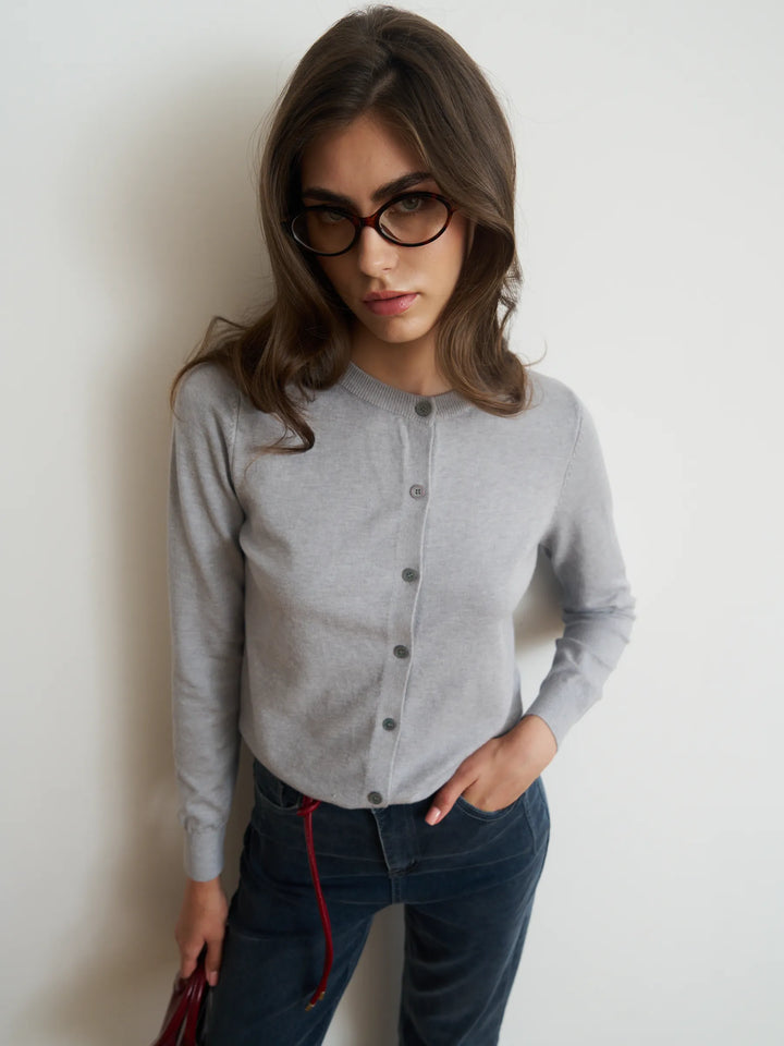 Cardigan femme boutonné — Gris clair — vue 3