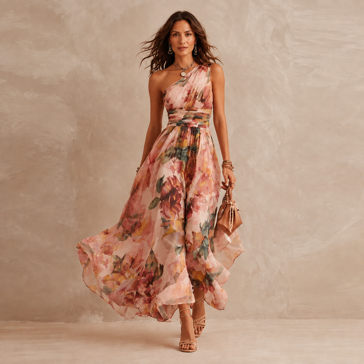 Celeste | Robe Maxi à Une Épaule Florale