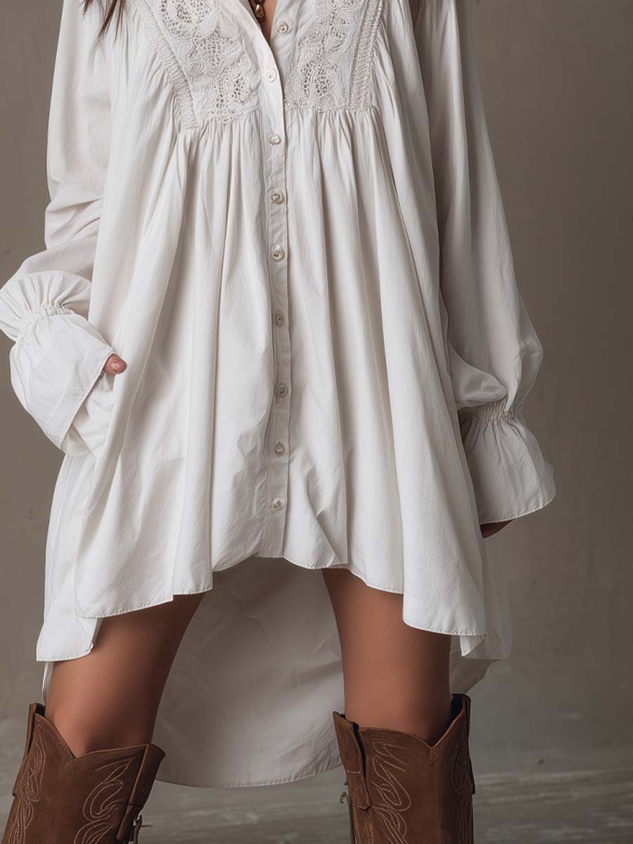 Lucia | Robe Chemise Détail en Dentelle
