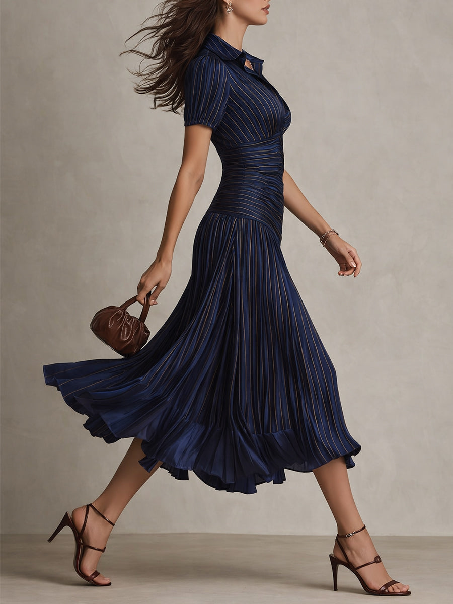 Adriana - Robe Midi Satin Rayée Rétro