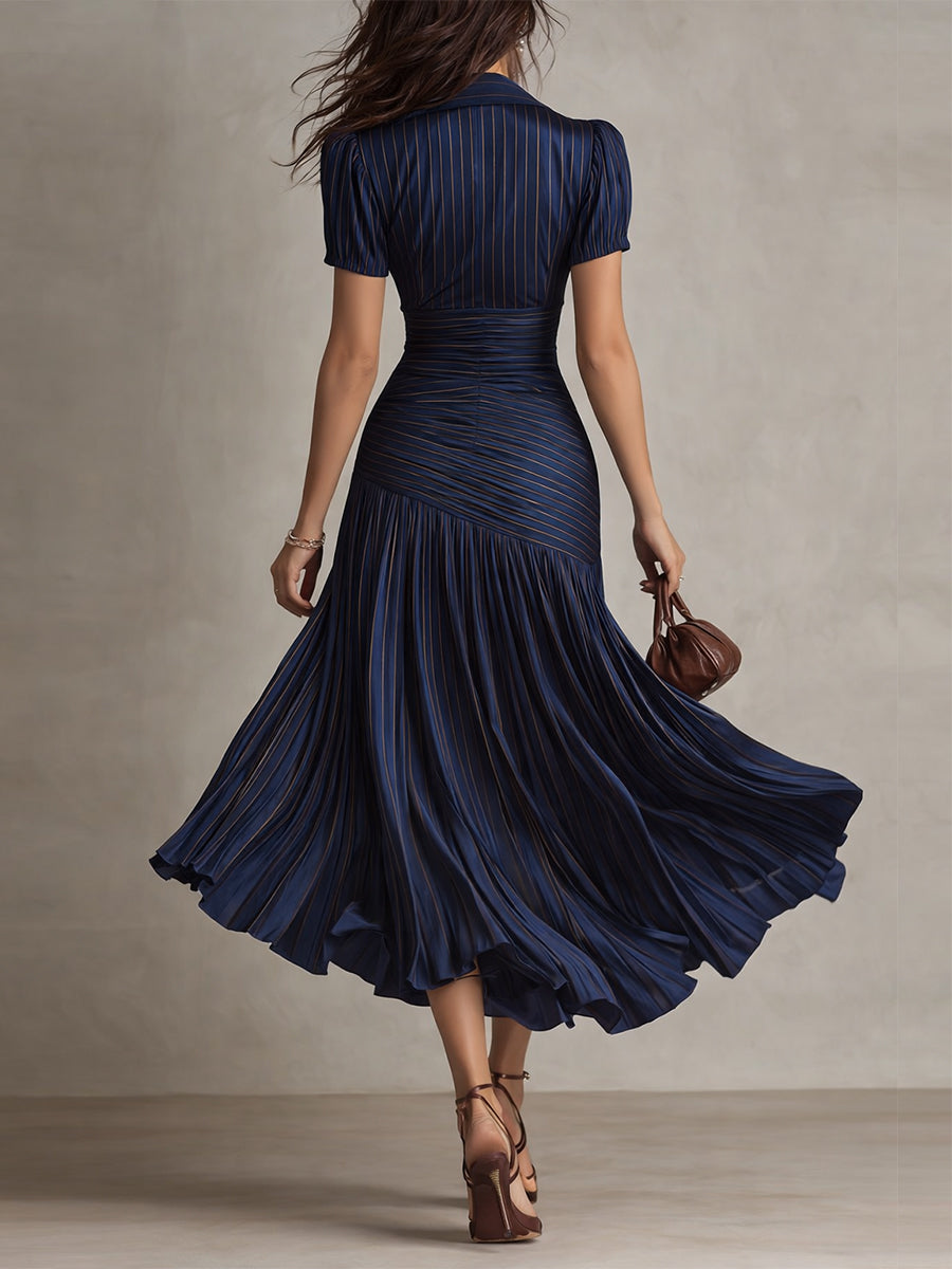 Adriana - Robe Midi Satin Rayée Rétro