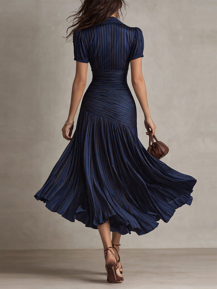 Adriana - Robe Midi Satin Rayée Rétro