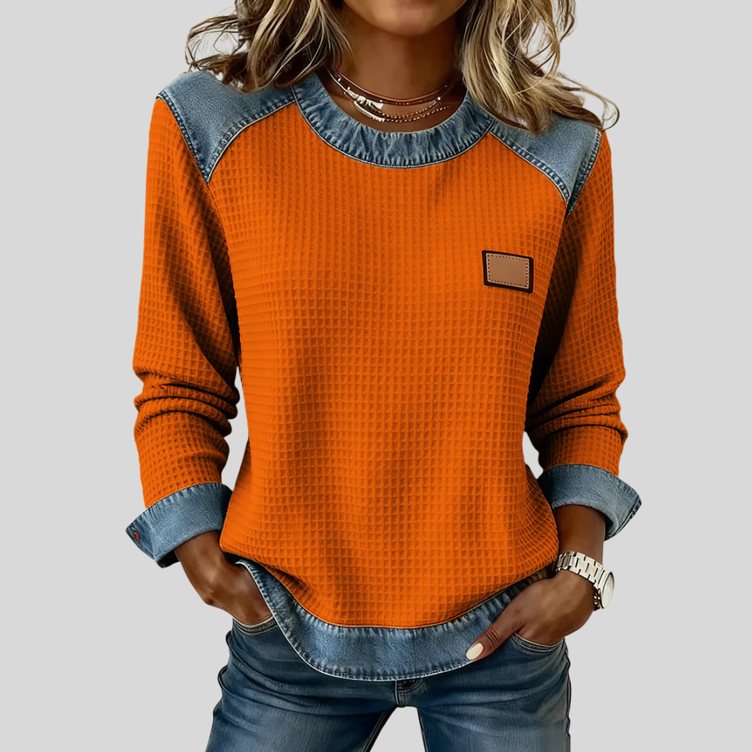 Sophie™ | Sweat-shirt en Waffle Design Patchwork