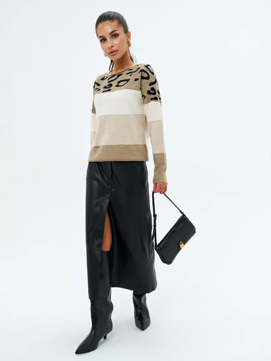 Pull long rayé leopard