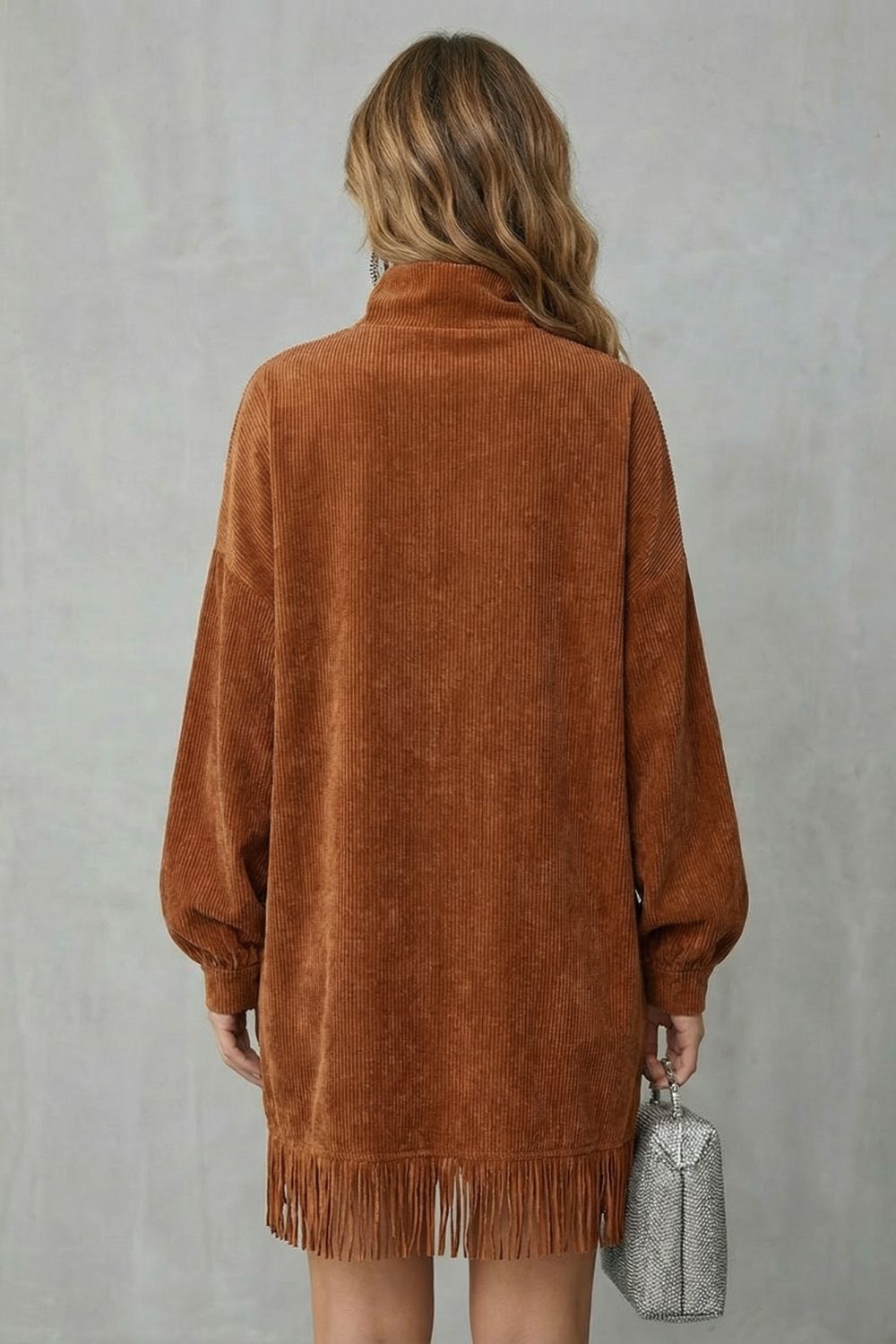 CASTELLAINE | CHARME À FRANGES – ROBE MINI COL MONTANT