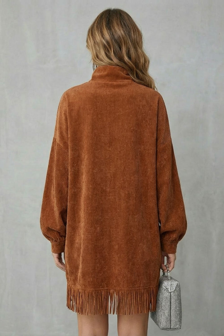 CASTELLAINE | CHARME À FRANGES – ROBE MINI COL MONTANT