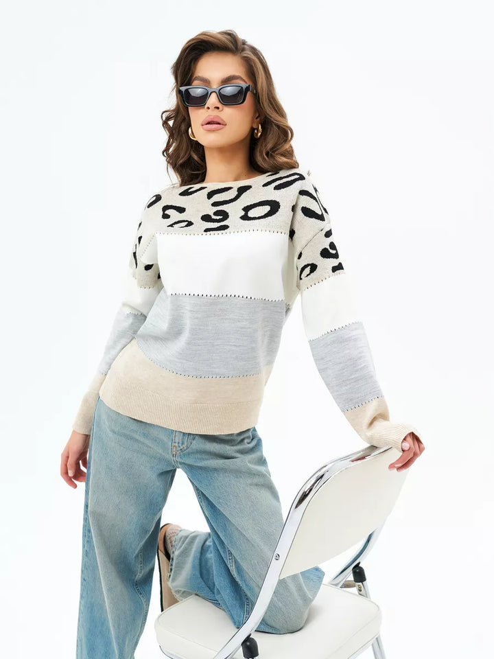 Pull long rayé leopard