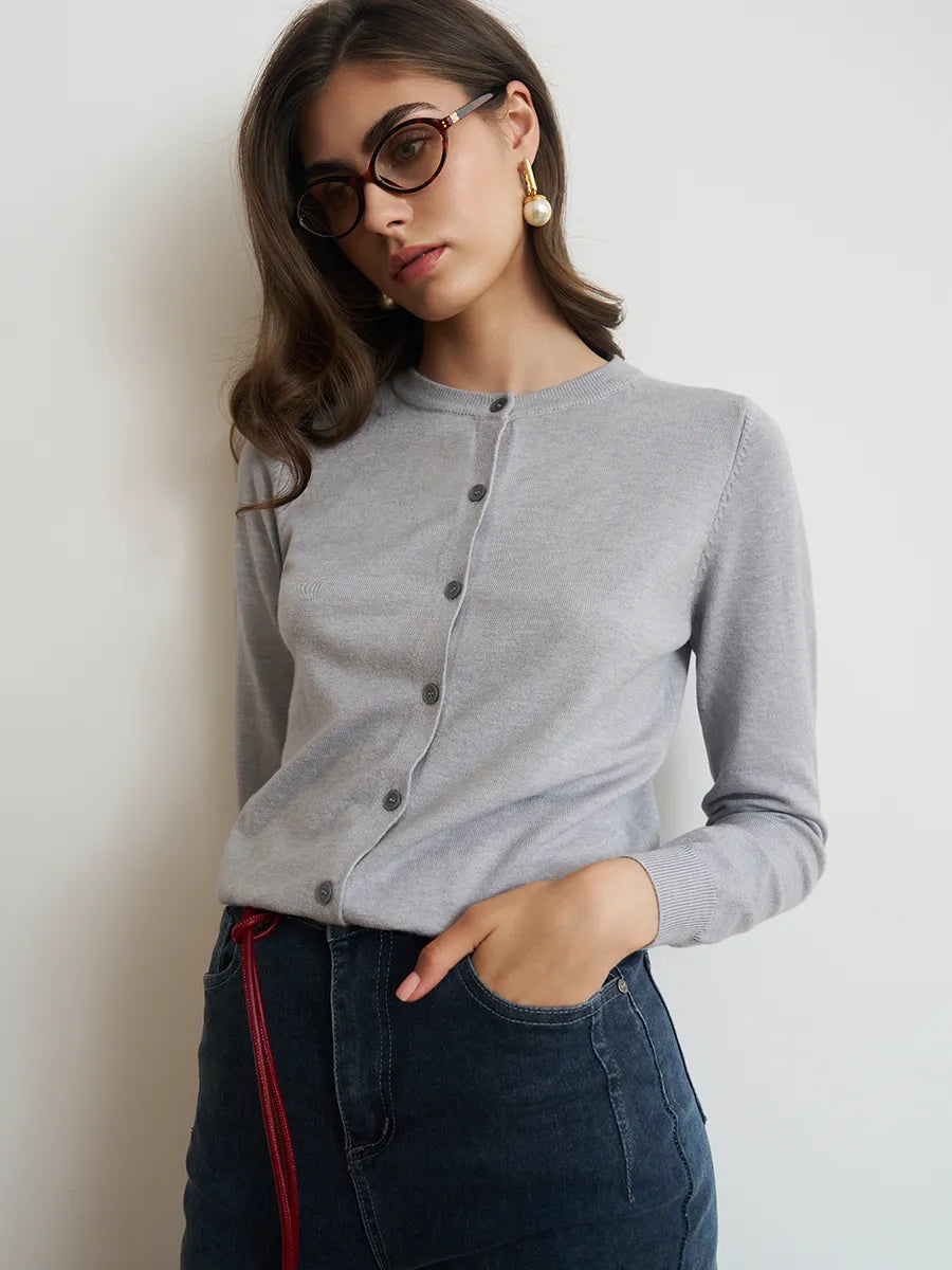 Cardigan femme boutonné — Gris clair — vue 4