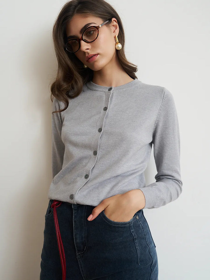 Cardigan femme boutonné — Gris clair — vue 4