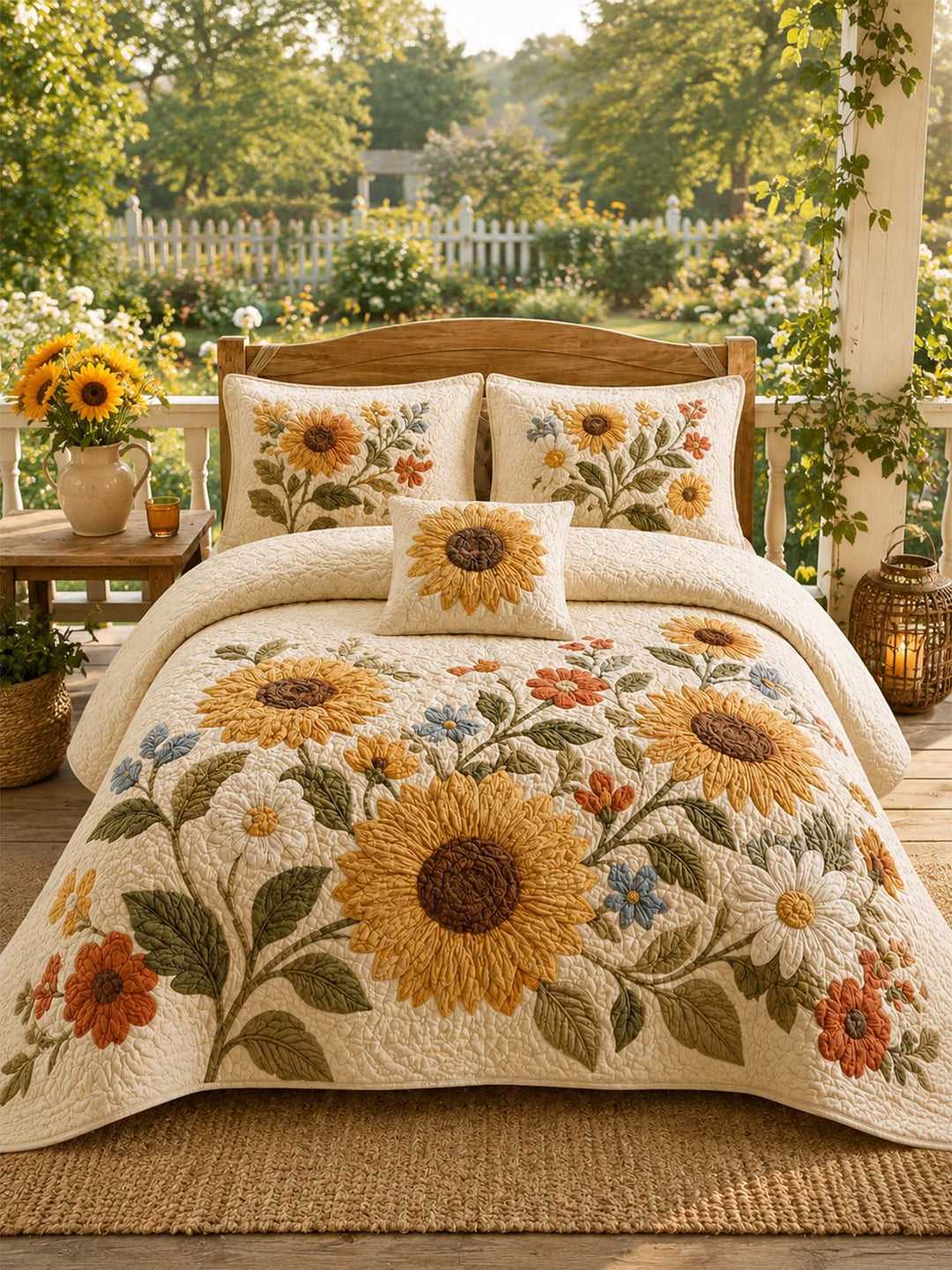 Ensemble de literie matelassé floral tournesol