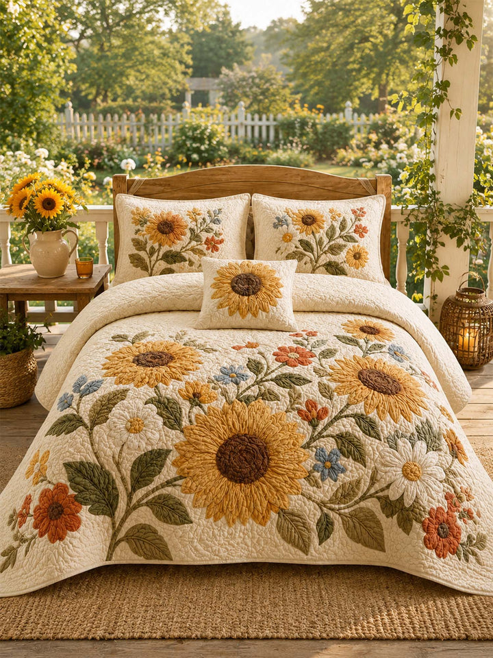 Ensemble de literie matelassé floral tournesol