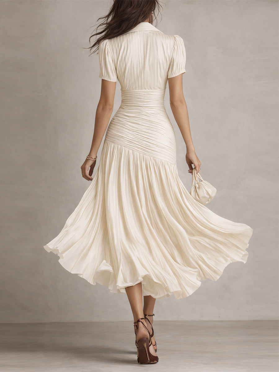Adriana - Robe Midi Satin Rayée Rétro