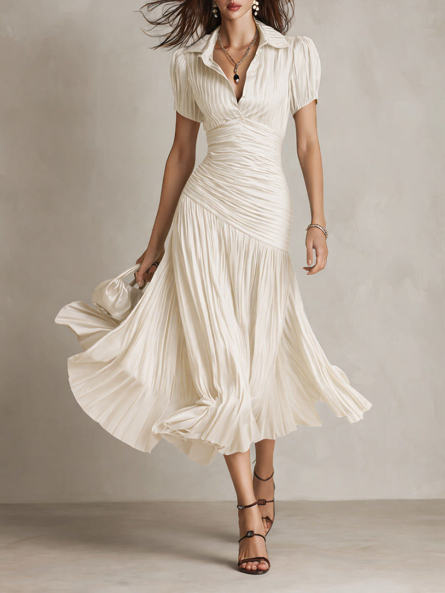 Adriana - Robe Midi Satin Rayée Rétro
