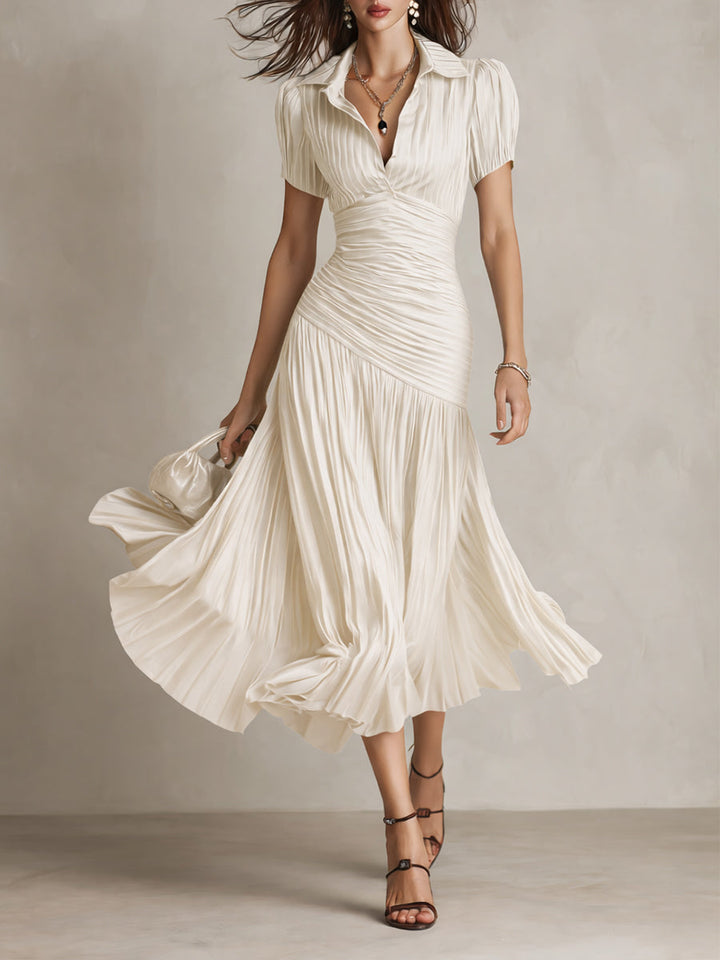 Adriana - Robe Midi Satin Rayée Rétro