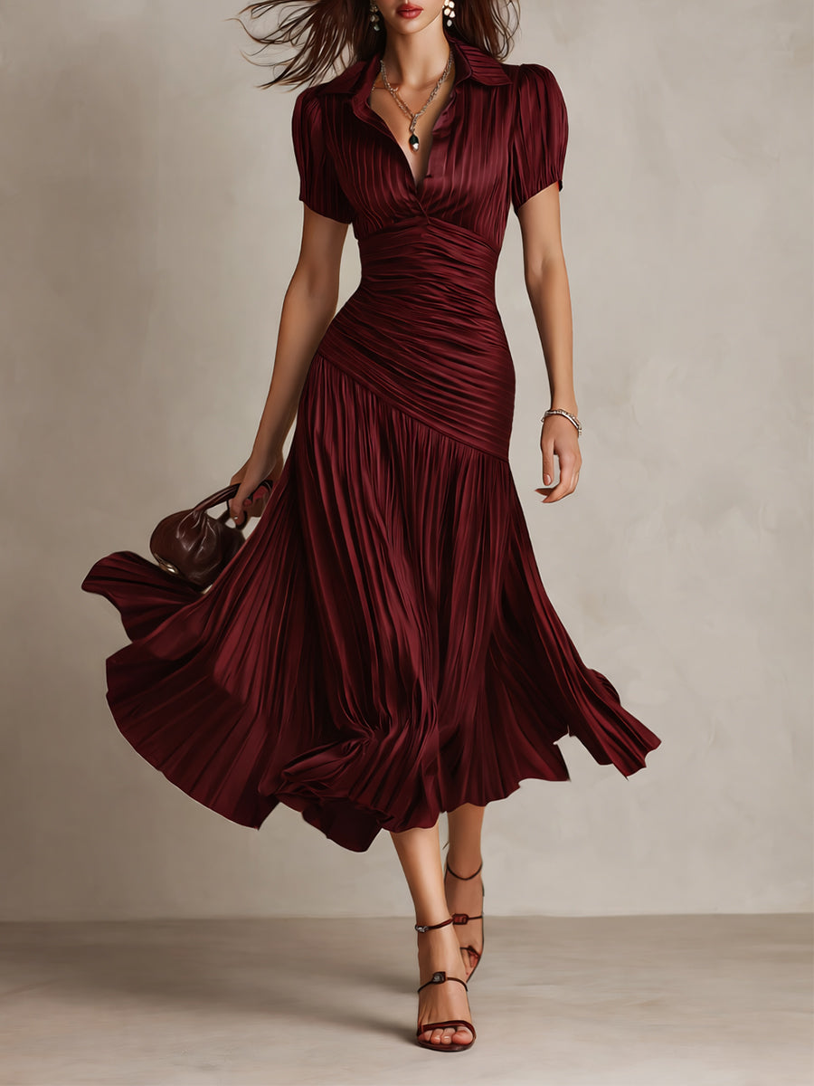 Adriana - Robe Midi Satin Rayée Rétro