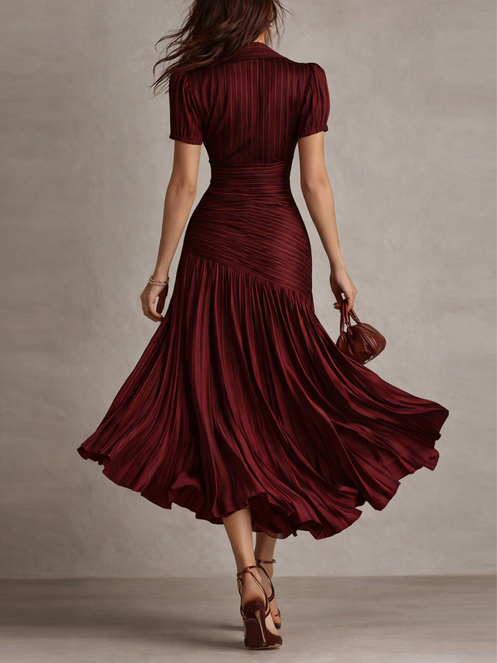 Adriana - Robe Midi Satin Rayée Rétro
