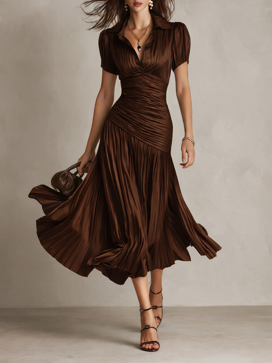 Adriana - Robe Midi Satin Rayée Rétro