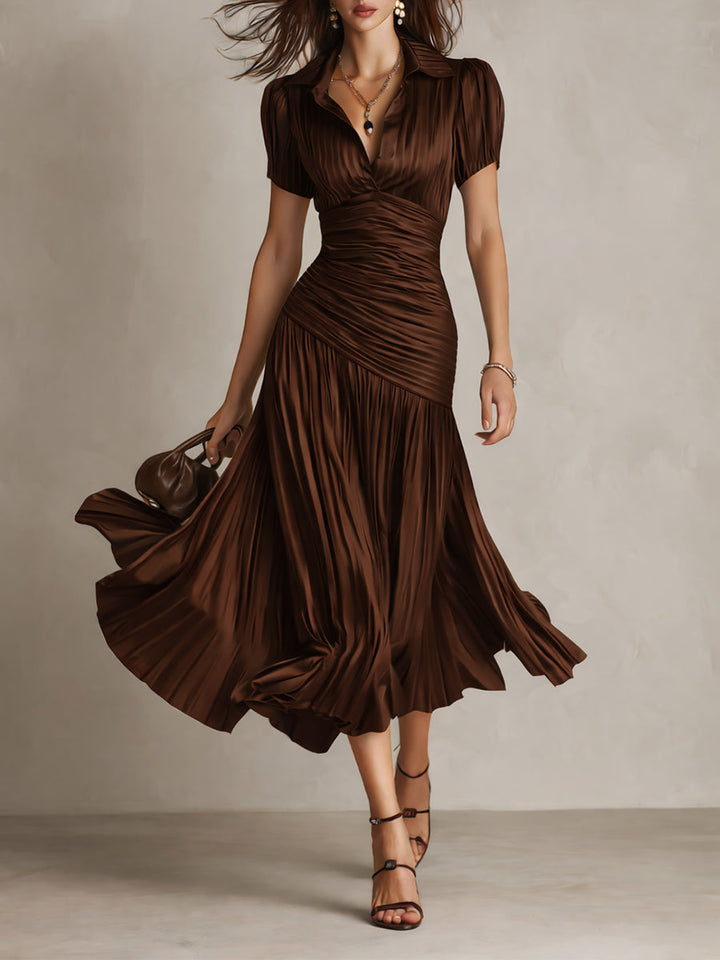 Adriana - Robe Midi Satin Rayée Rétro
