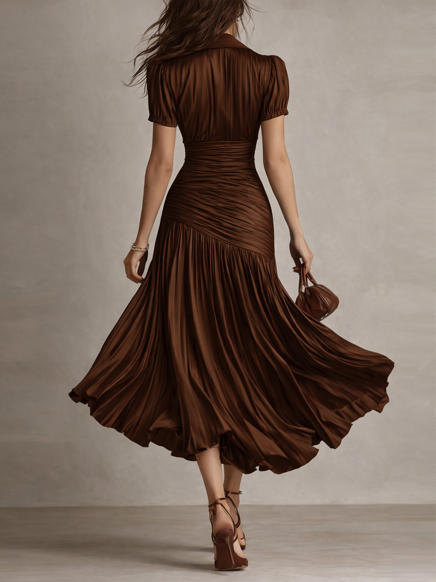 Adriana - Robe Midi Satin Rayée Rétro