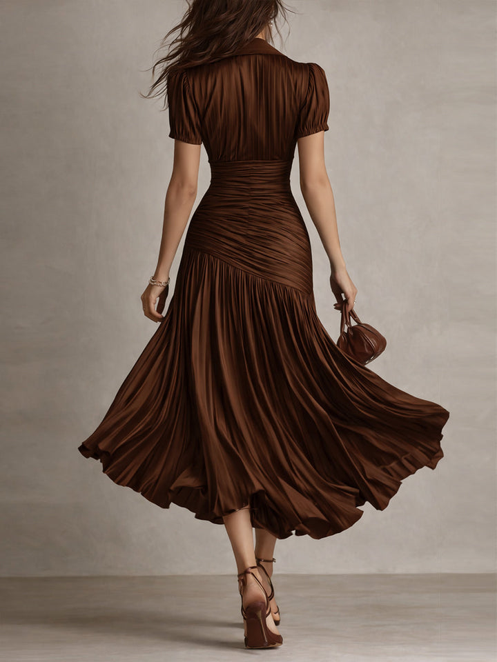 Adriana - Robe Midi Satin Rayée Rétro