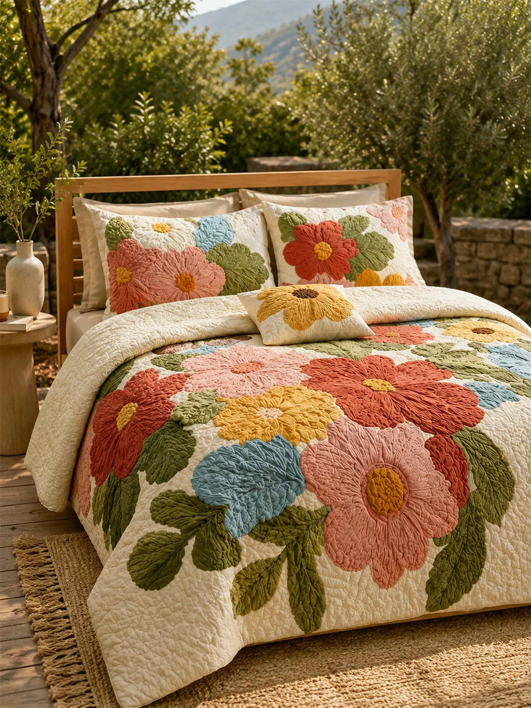 Ensemble de literie matelassé floral Cottage Garden en 3 pièces