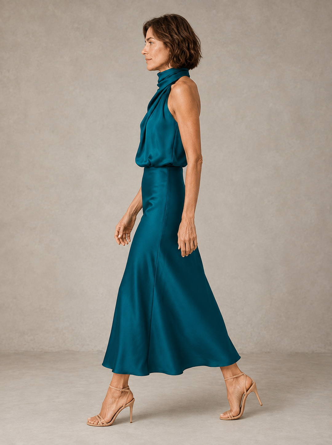 Harper | Robe de Soirée Satinée à Col Halter