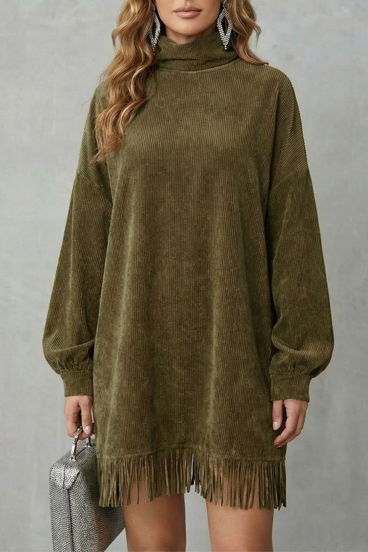 CASTELLAINE | CHARME À FRANGES – ROBE MINI COL MONTANT