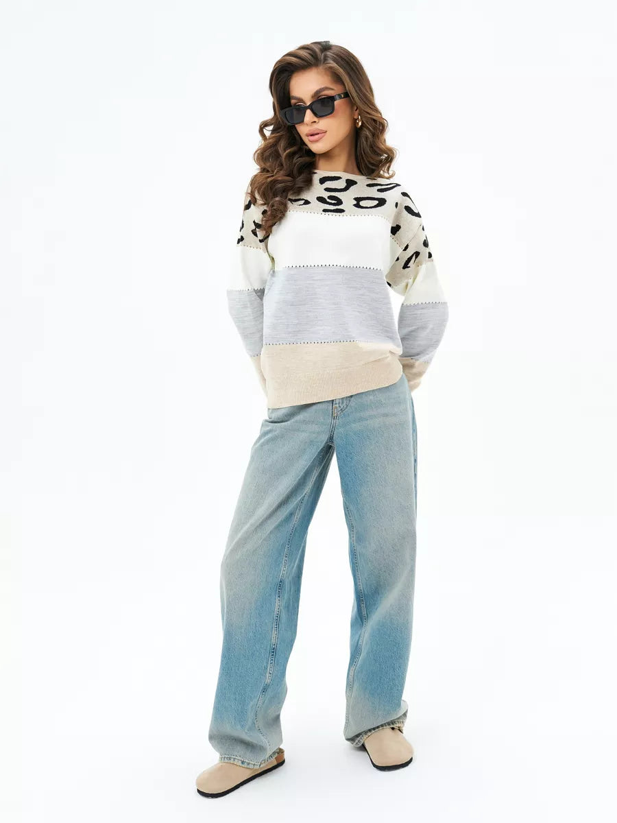 Pull long rayé leopard