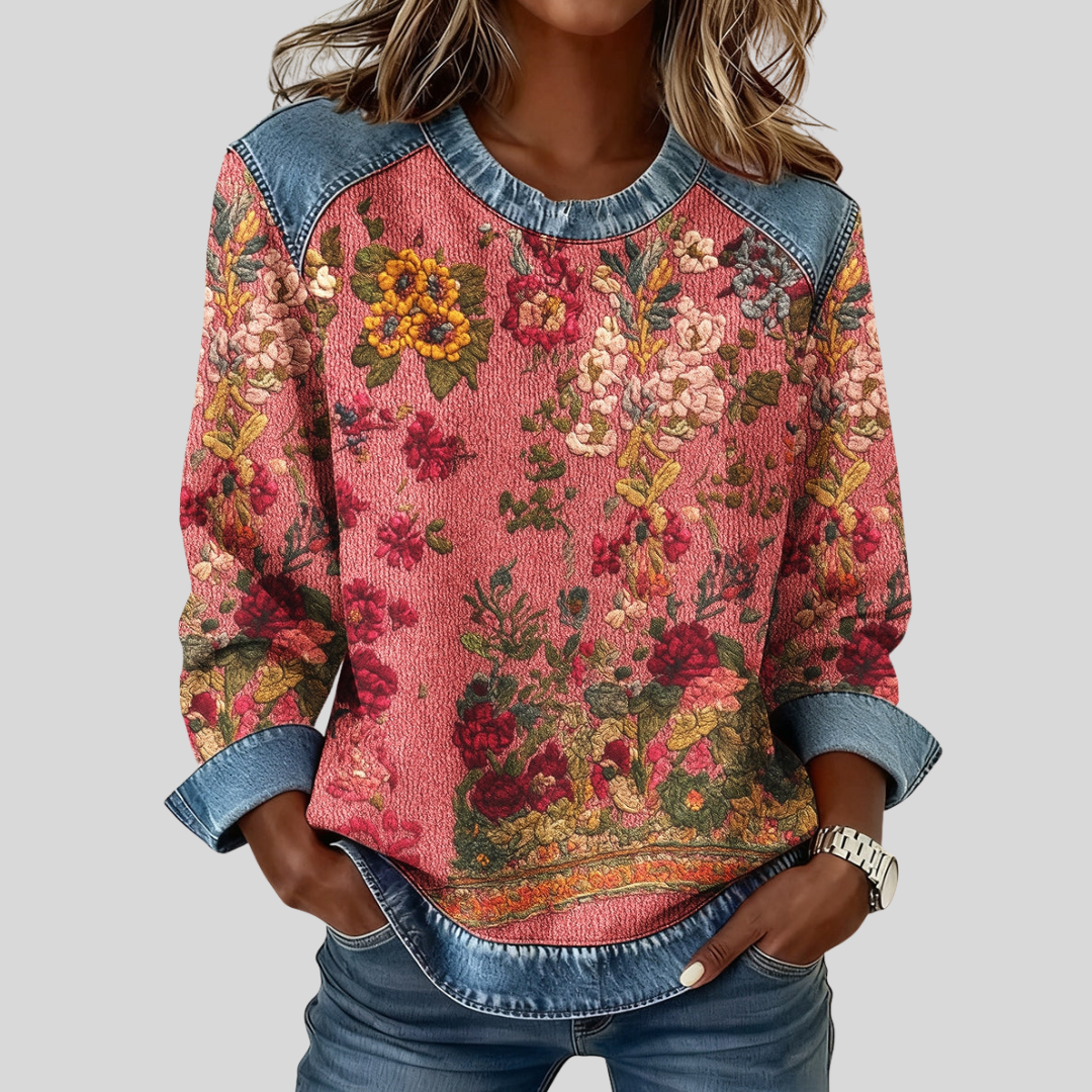 Orabelle™ | Sweat-shirt à imprimé floral avec bord en denim