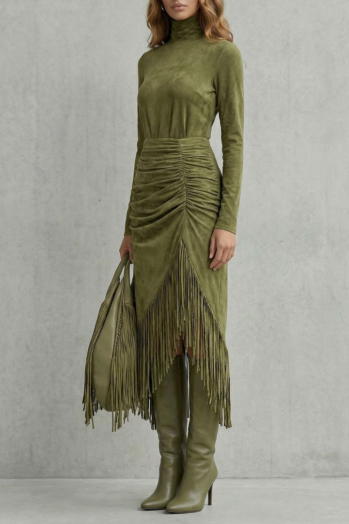 SOLÉNA | DRESS MIDI À VOLANTS FRANGES