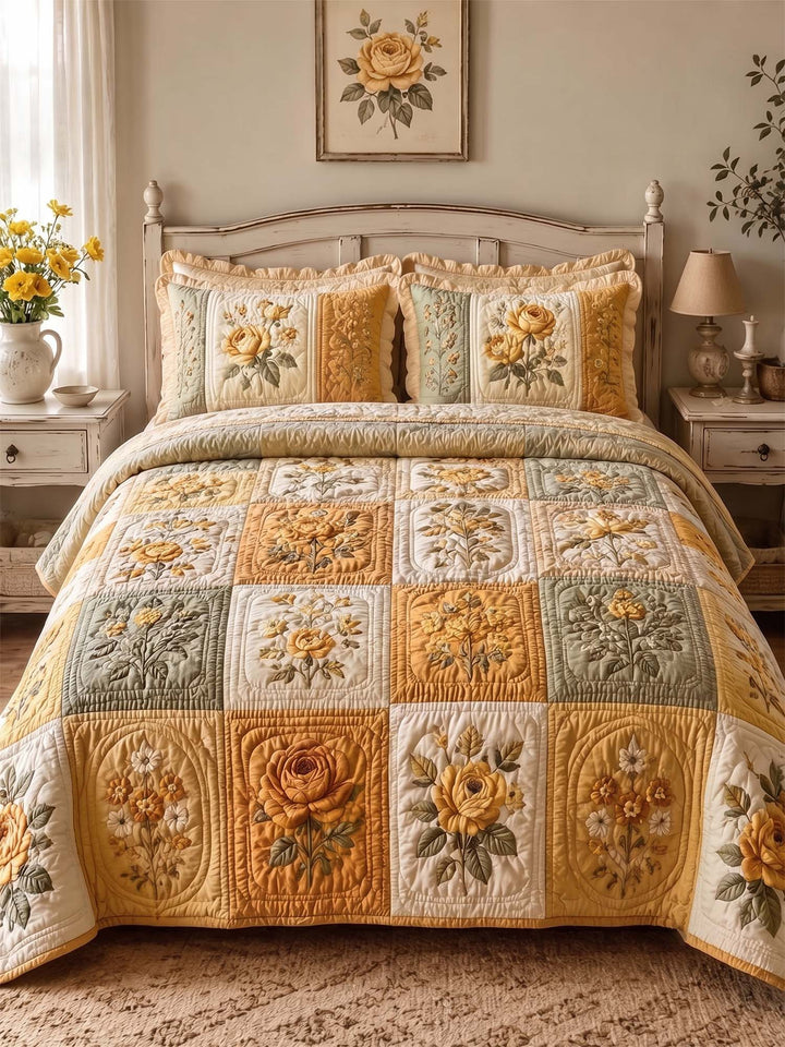 Ensemble de literie matelassé floral vintage 3 pièces