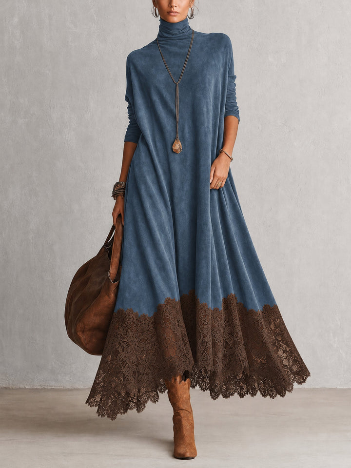 BRUNELLA | Robe Longue Effet Suédé avec Ourlet en Dentelle