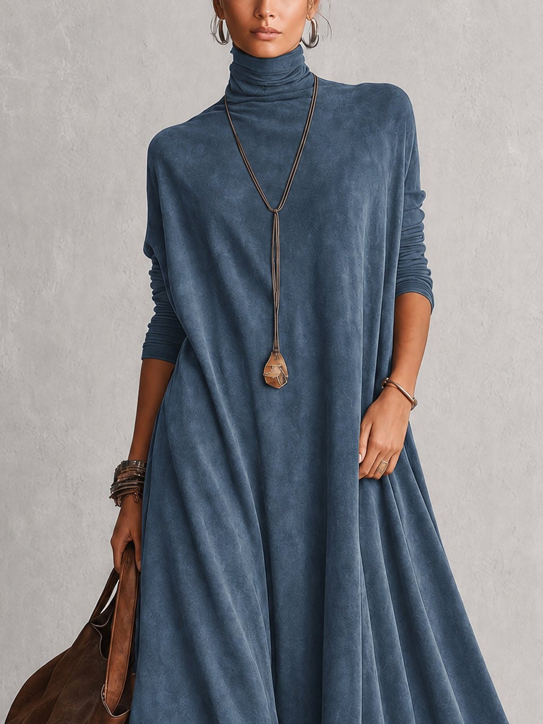 BRUNELLA | Robe Longue Effet Suédé avec Ourlet en Dentelle