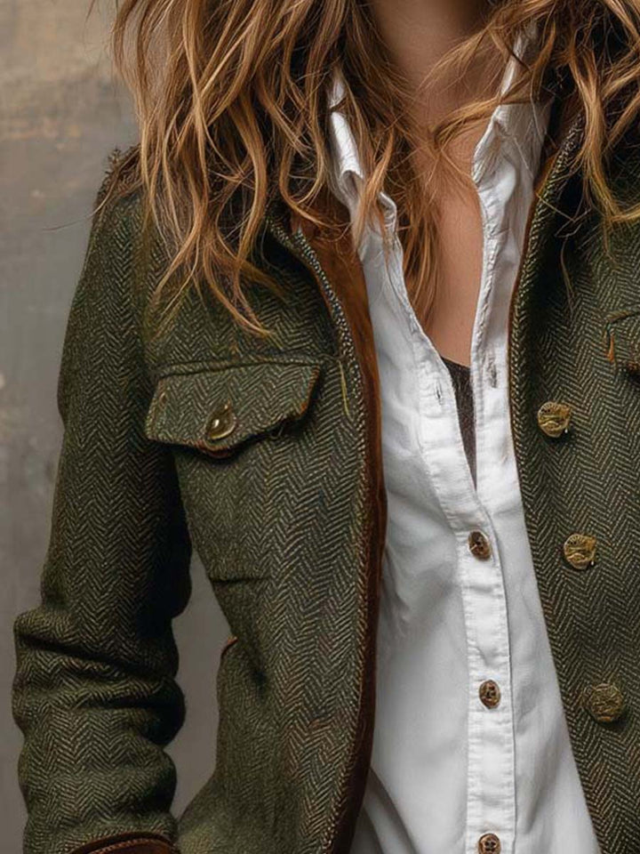 Blazer Vintage à Rayures Chevron avec Détails Contrastants pour Femmes