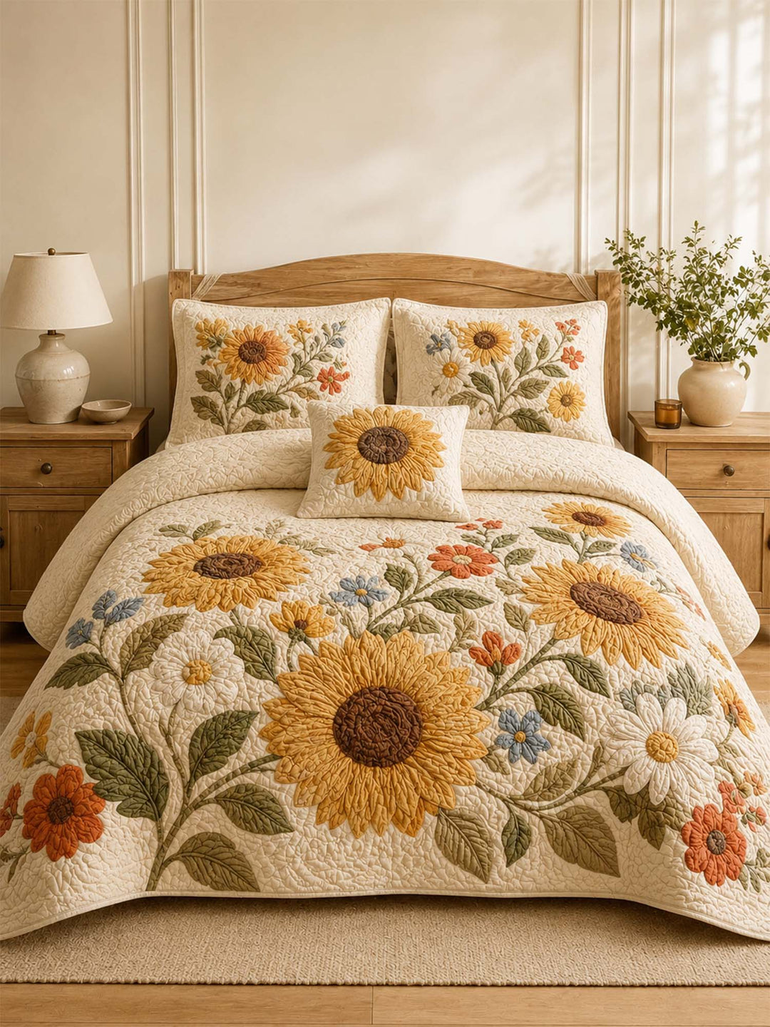 Ensemble de literie matelassé floral tournesol