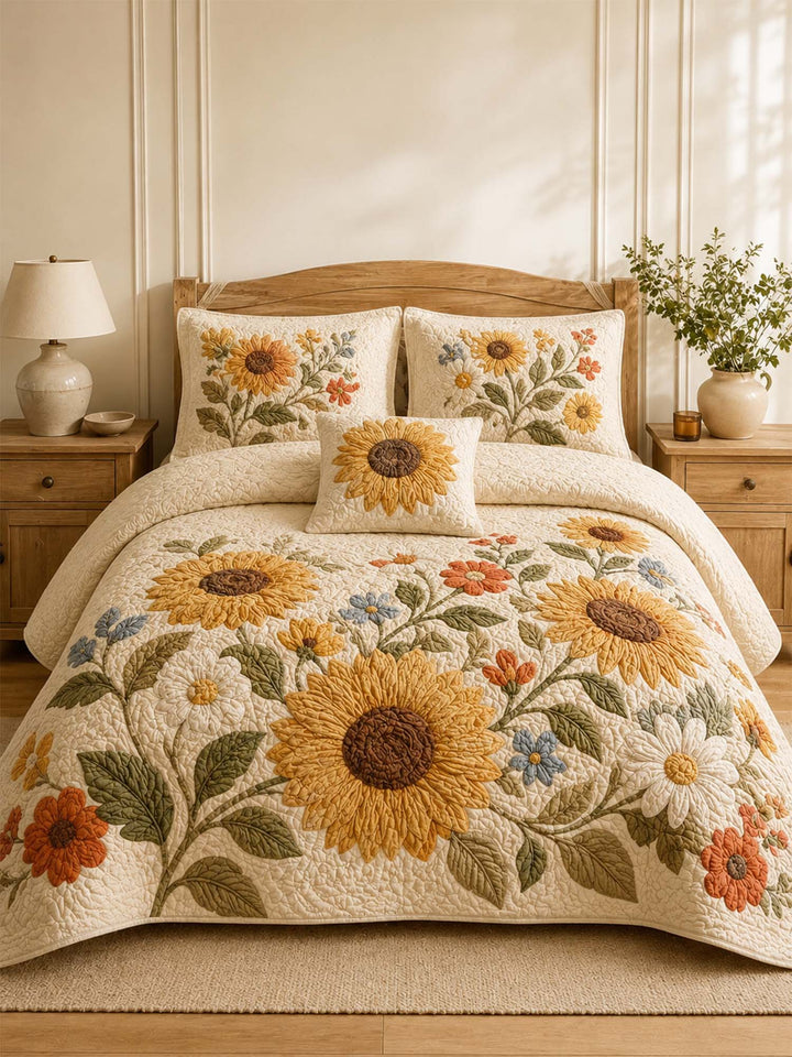 Ensemble de literie matelassé floral tournesol