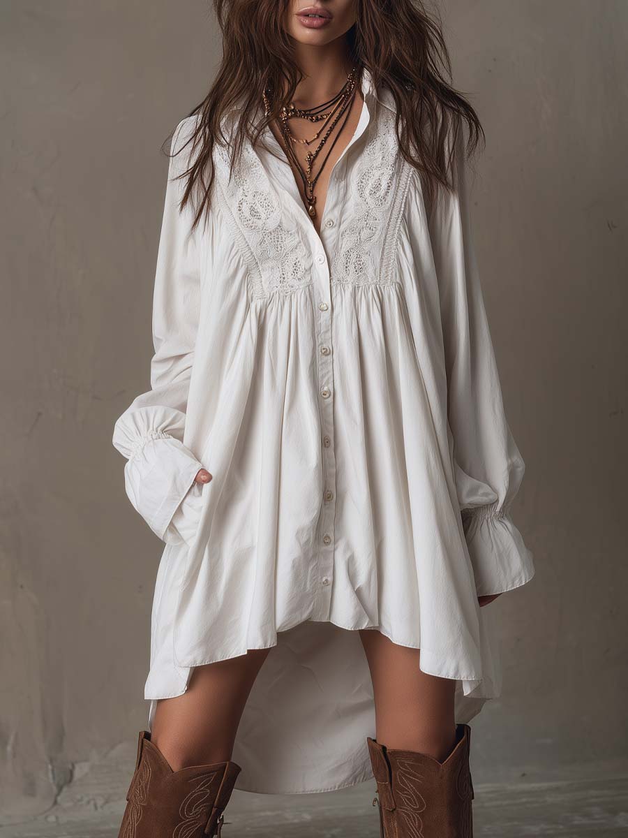 Lucia | Robe Chemise Détail en Dentelle