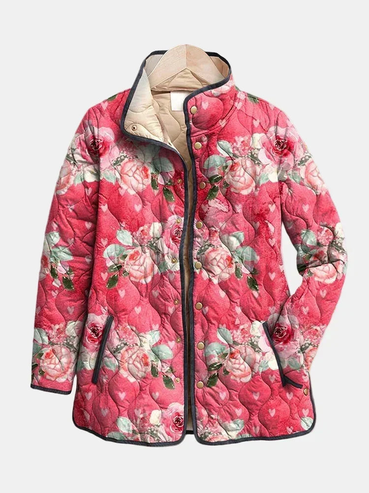 Freya | Veste Matelassée avec Imprimé Floral Rose Enchanteur