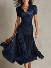 Adriana - Robe Midi Satin Rayée Rétro